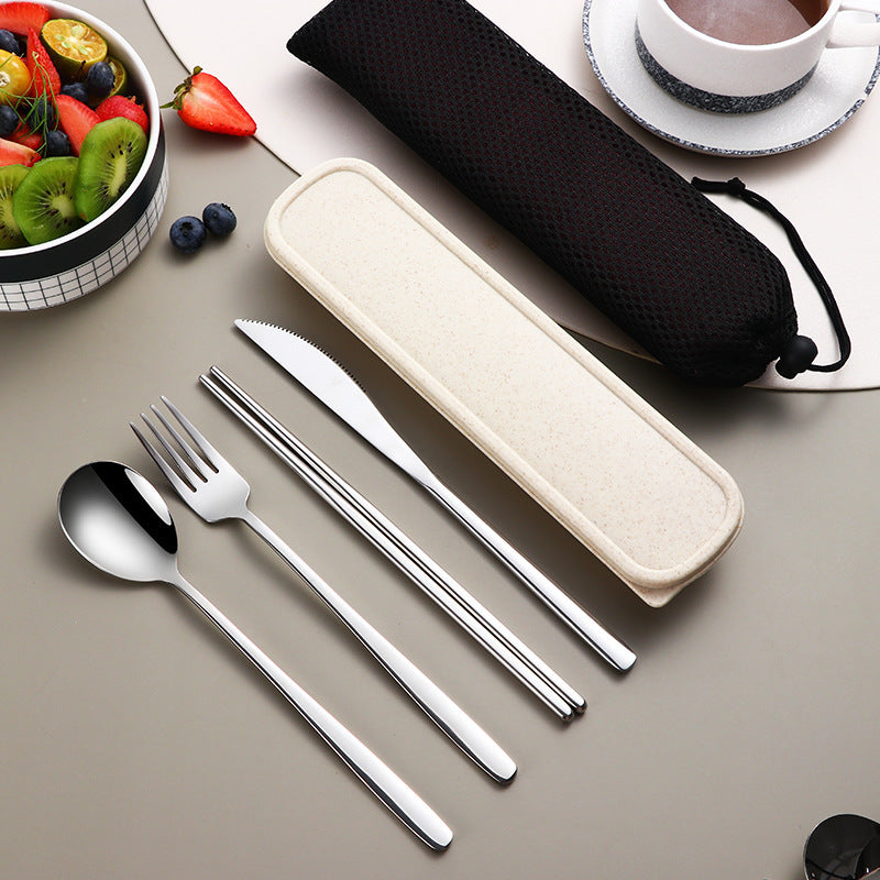 304 Dinnerware Set Flatware Kitchen Accessories Camping Travel Sets Gold Knife Fork Spoon Portable Cutlery Sets With Case null