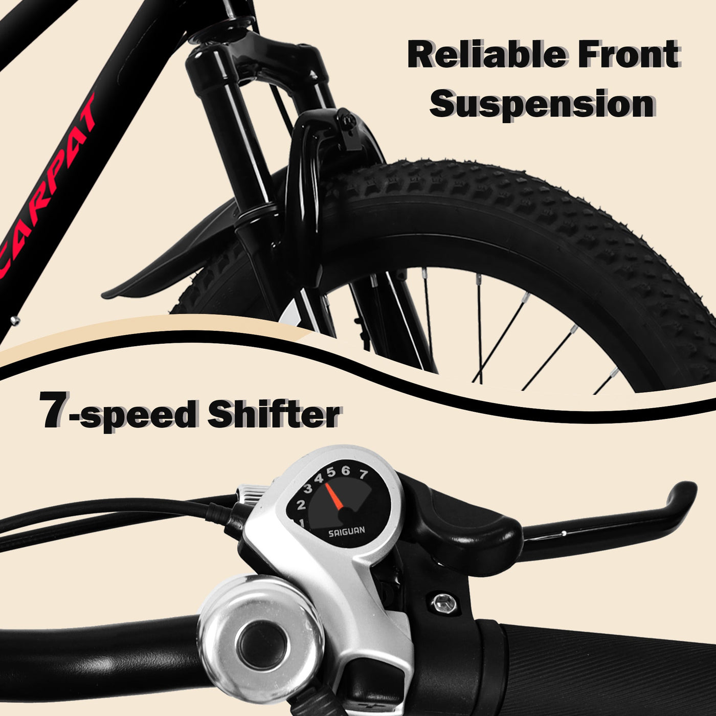 A20184 20 Inch Mountain Kids Bike For Boys & Girls, Ages 6-12, 7-Speed With Front Suspension null