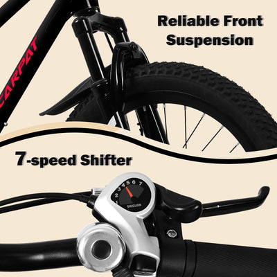 A20184 20 Inch Mountain Kids Bike For Boys & Girls, Ages 6-12, 7-Speed With Front Suspension null