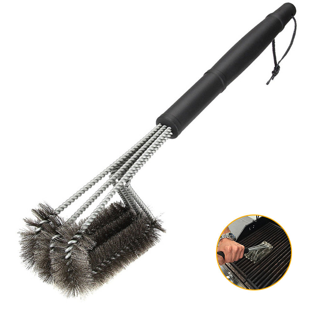 18-inch Three-head Barbecue Grill Cleaning Brush Steel Wire Oven Outdoor BBQ Tools null
