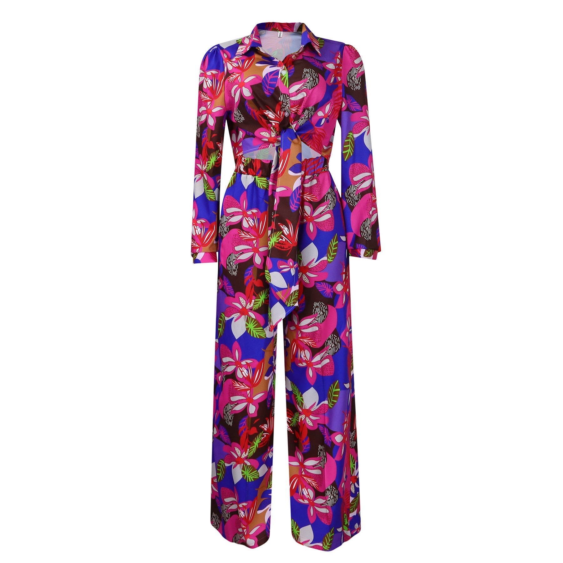 Lapel Lace-up Shirt Wide-leg Pants Suit null