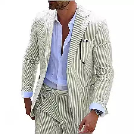 New Men's Seersucker Suit Two-piece Suit null