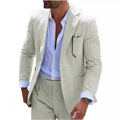 New Men's Seersucker Suit Two-piece Suit null