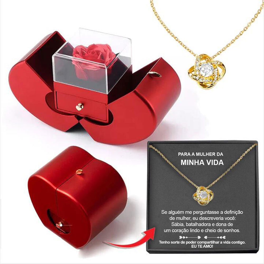Fashion Jewelry Box Red Apple Christmas Gift Necklace Eternal Rose For Girl Mother's Day Valentine's Day Gifts With Artificial Flower Rose Flower Jewelry Box null