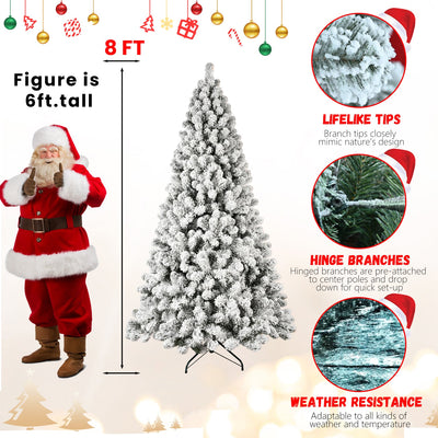 5ft 6ft 8ft 9ft Pre-Lit Flocked Christmas Tree Hinged Artificial Xmas Trees Premium PVC Branches With Lights null