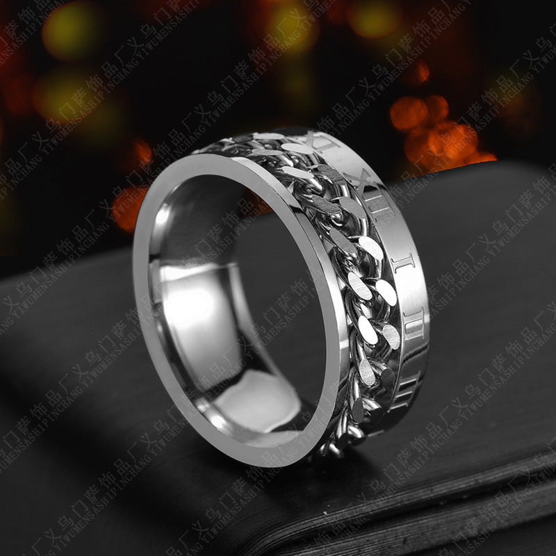 Roman Letter Rotatable Chain Rings Men Digital Titanium Steel RingFor Couple High Quality Multifunctional Bottle Opener Ring Spinner Jewelry Punk Gifts null