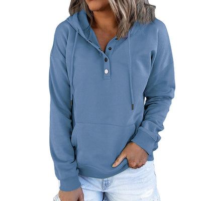Long-sleeved Hooded Sweatshirt With Pockets Fashion Casual Button Drawstring Design Hoodie Top Spring And Autumn Sports Clothing For Women null