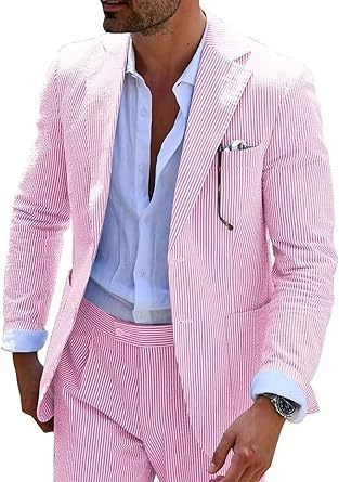 New Men's Seersucker Suit Two-piece Suit null