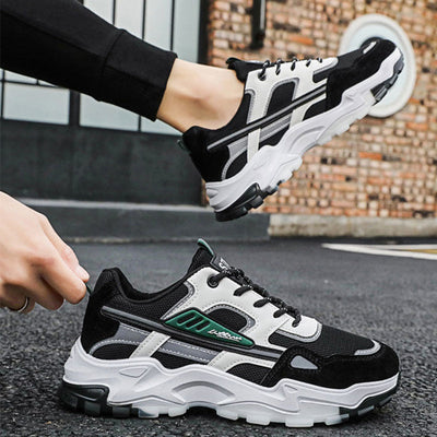 Black White Lace-up Sneakers Men Outdoor Breathable Csual Mesh Shoes Lightweight Running Sports Shoes null