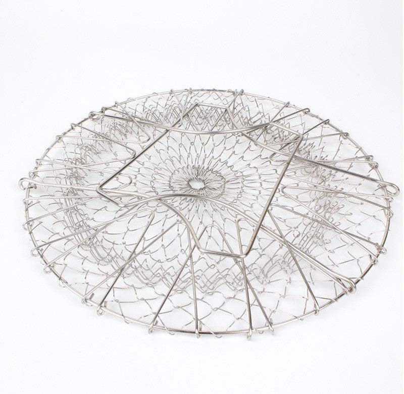 Deep Fry Basket Stainless Steel Multi-function Foldable Chef Cooking Basket Flexible Kitchen Tool for Fried Food Washing Fruits Vegetables null