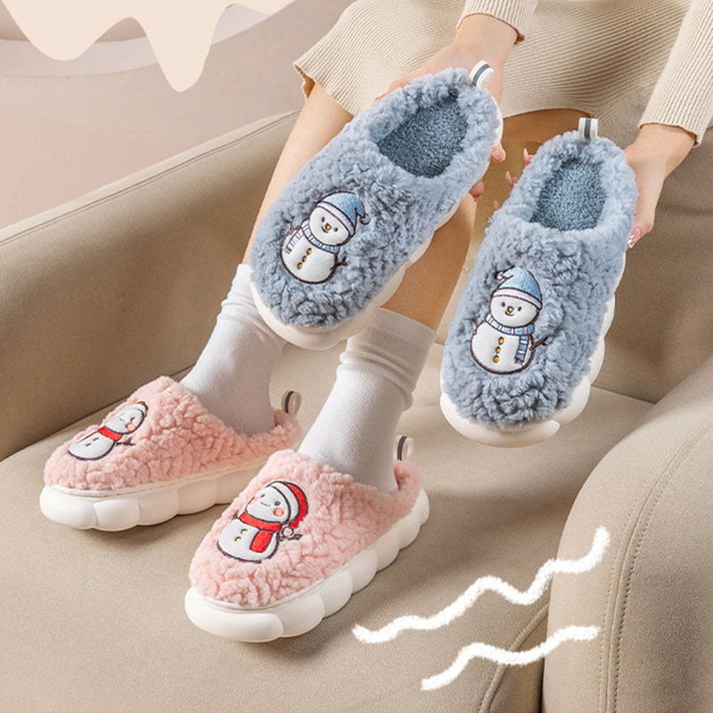 Cute Snowman Slippers Winter Indoor Household Warm Plush Thick-Soled Anti-slip Couple Home Slipper Soft Floor Bedroom House Shoes null