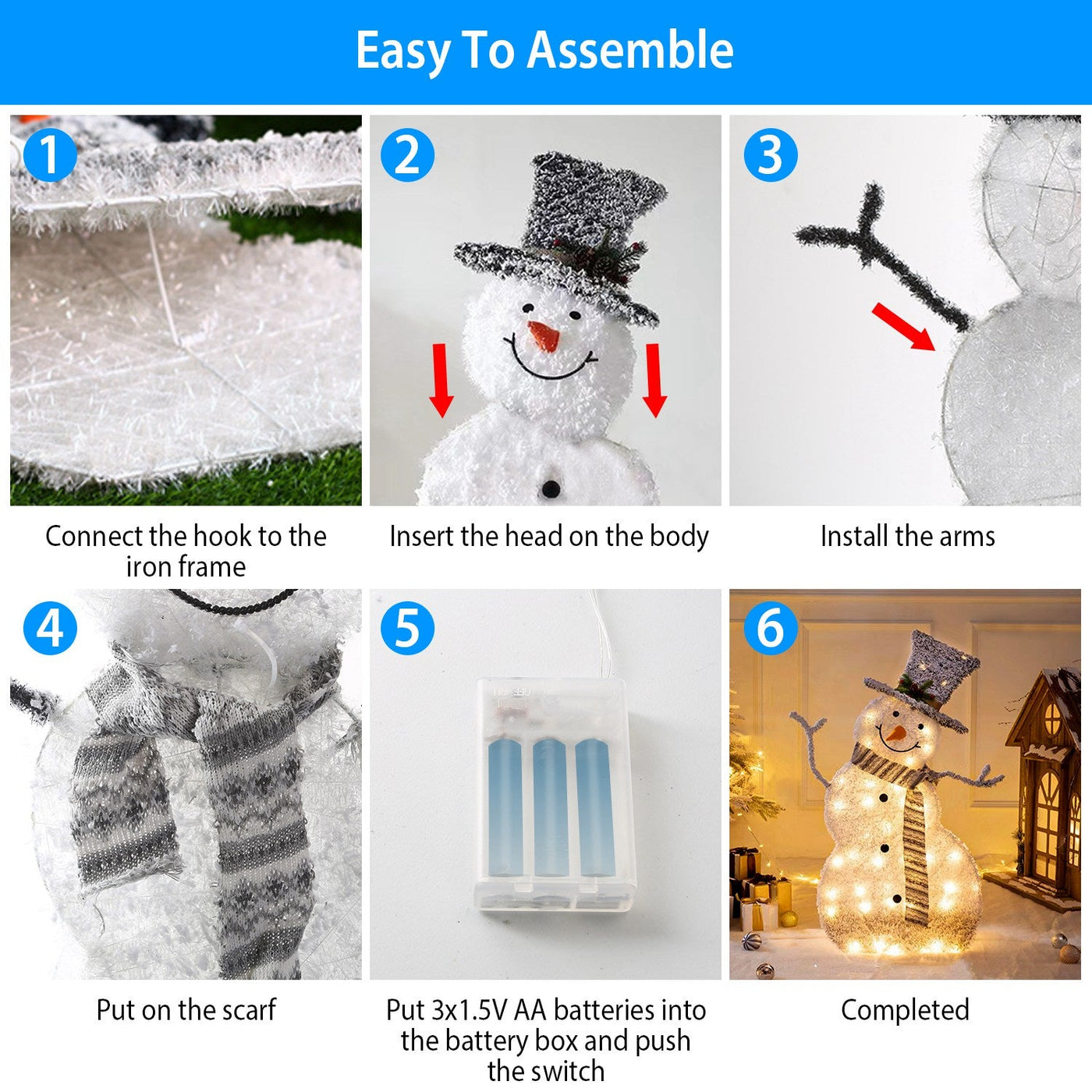 1Pc LED Christmas Snowman Decoration Light Collapsible Battery Operated Lighted Snowman Indoor Outdoor Garden Light With Removable Hands Scarf null