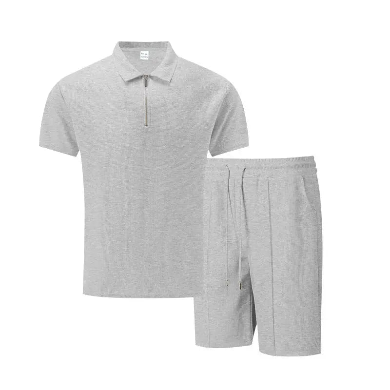 Solid Color Polo Collar T-shirt Shorts Casual Suit null