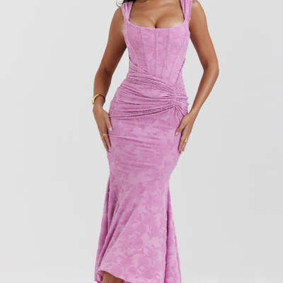Mozision Off-shoulder Backless Sexy Evening Dress For Women Purple Sleeveless Strapless Ruched Bodycon Club Party Dress null