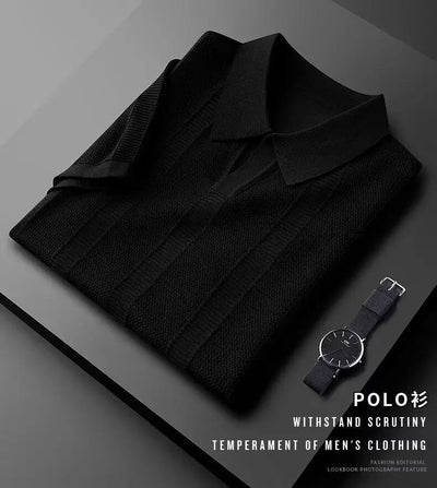Slim Hollow Knitted Business Casual Men's Lapel T-shirt null