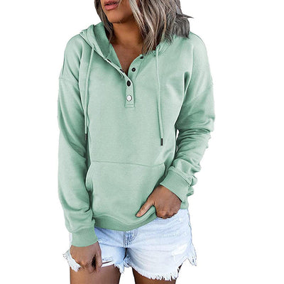 Long-sleeved Hooded Sweatshirt With Pockets Fashion Casual Button Drawstring Design Hoodie Top Spring And Autumn Sports Clothing For Women null