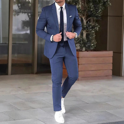 Two-piece Solid Color Slim-fit Coat Suit Pants null