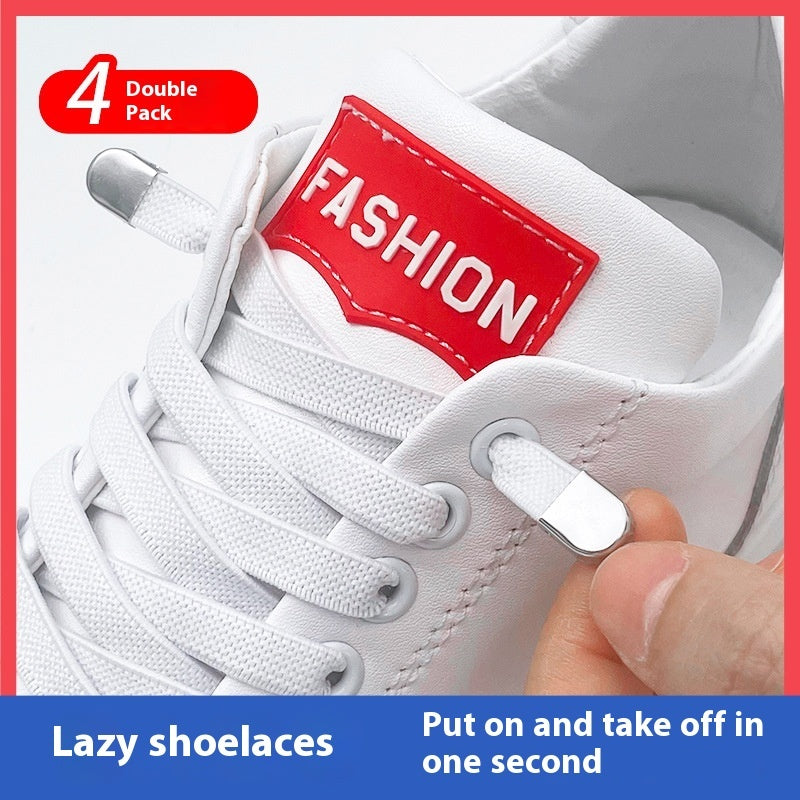 Shoelace For Lazy People Lace-free Rope Elastic Children's Flat Buckle Tie-free White Shoes Men's And Women's Fixed White null