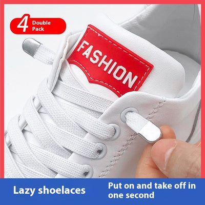 Shoelace For Lazy People Lace-free Rope Elastic Children's Flat Buckle Tie-free White Shoes Men's And Women's Fixed White null