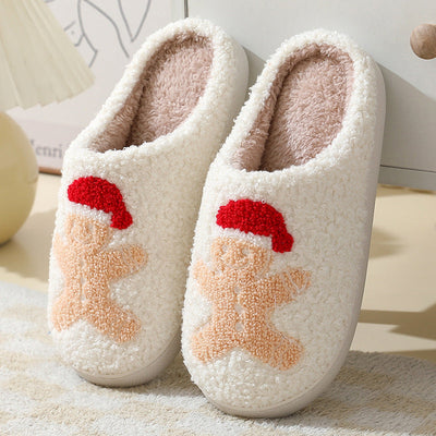 Christmas Home Slippers Cute Cartoon Santa Claus Cotton Slippers For Women And Men Couples Winter Warm Furry Shoes null