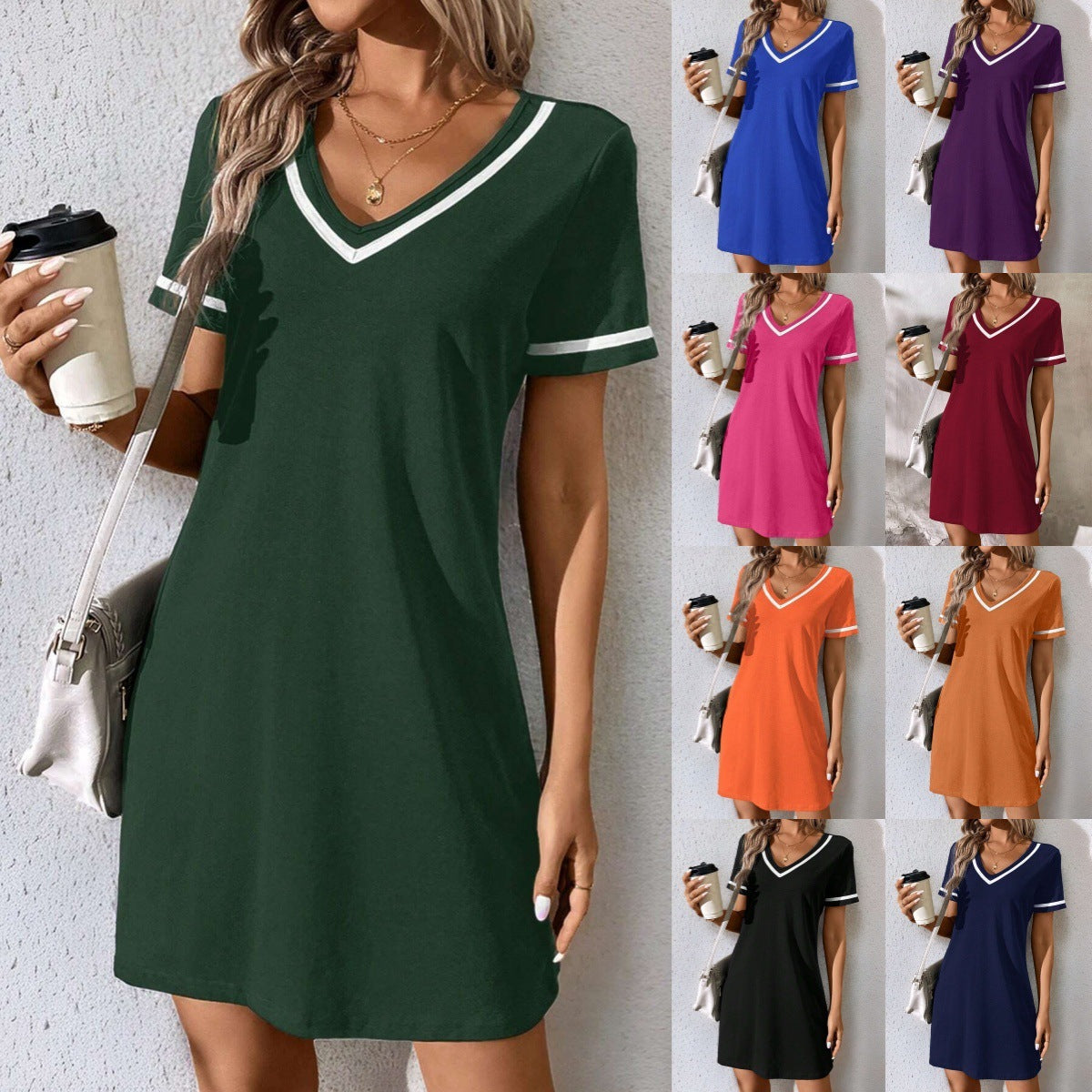 Women's Dress Black V-neck Casual Short Sleeve Dress null