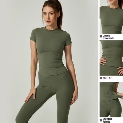 Yoga Clothes Women's Two-piece Round Neck Short Sleeve Tight Trousers null