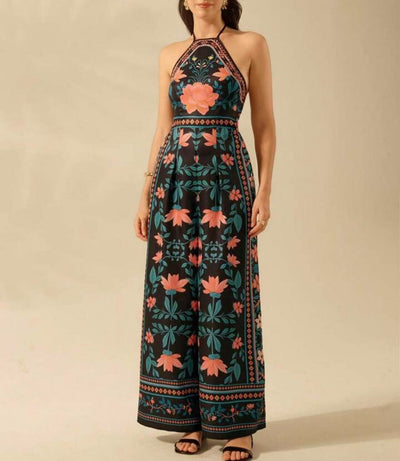 Women's Fashion Printed Sleeveless Halter Wide Leg Jumpsuit null