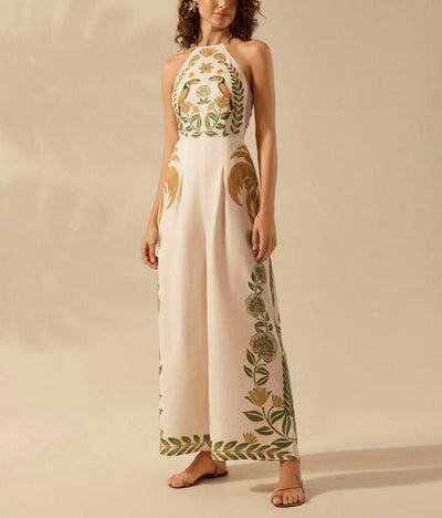 Women's Fashion Printed Sleeveless Halter Wide Leg Jumpsuit null