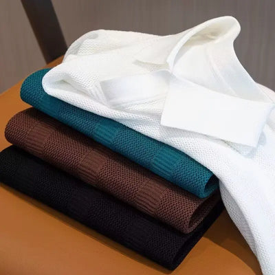 Slim Hollow Knitted Business Casual Men's Lapel T-shirt null