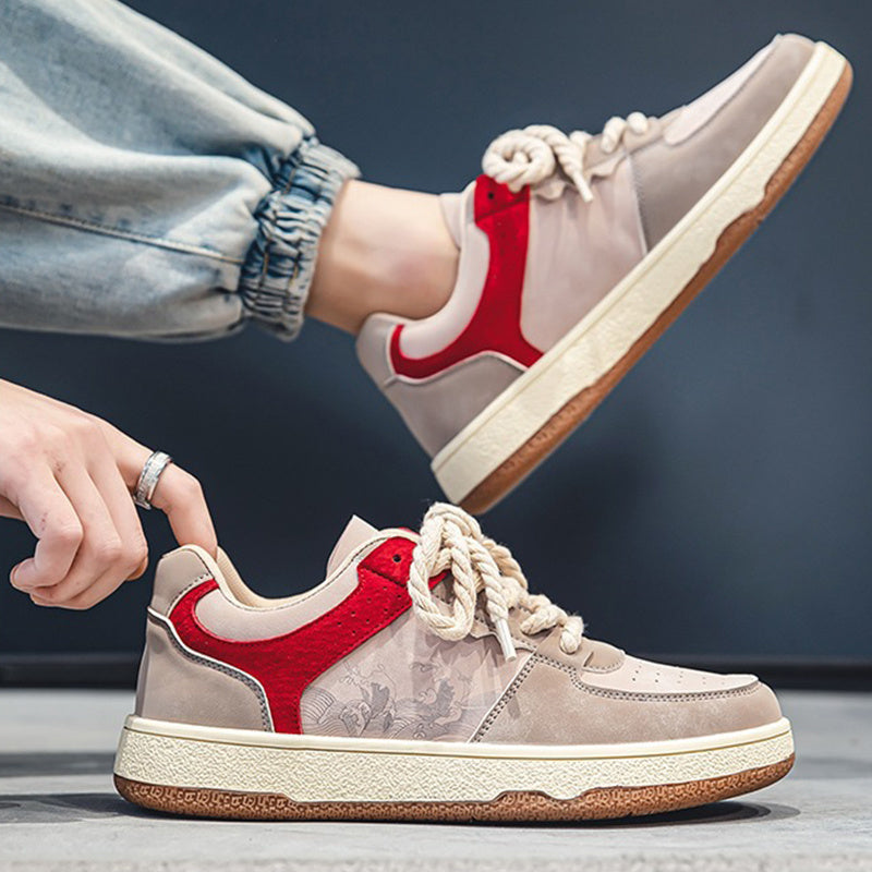 Lace-up Casual Shoes Men Soft Thick Sole Fashion Comfortable Breathable Flats Sneakers Student Platform Outdoor Walking Shoes null