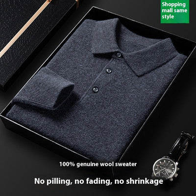 Men's Autumn And Winter Solid Color Shirt Middle-aged Polo Sweater null