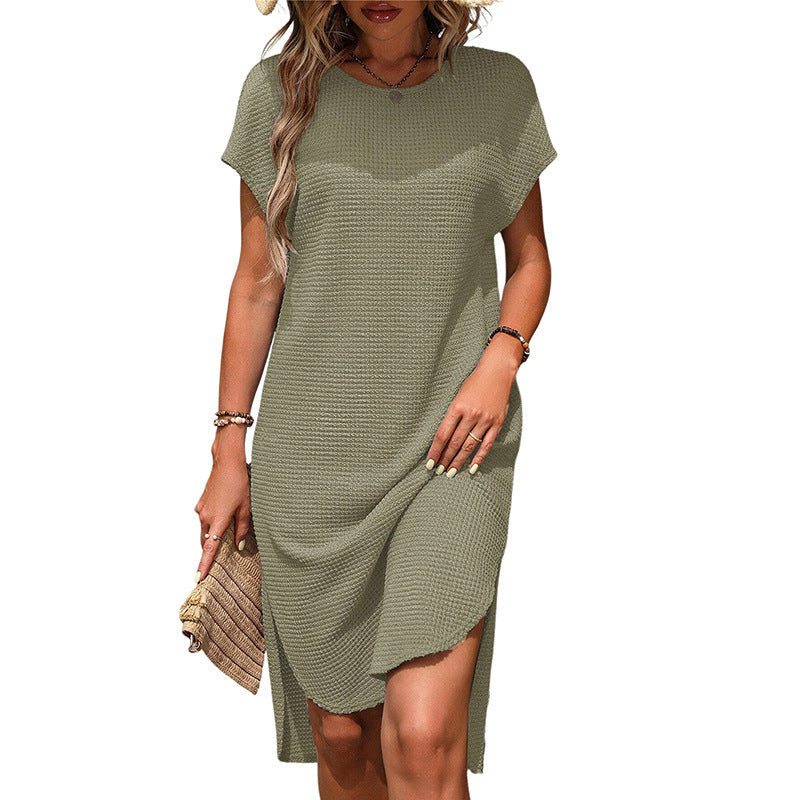 Pure Color Split Midi Dress For Women null