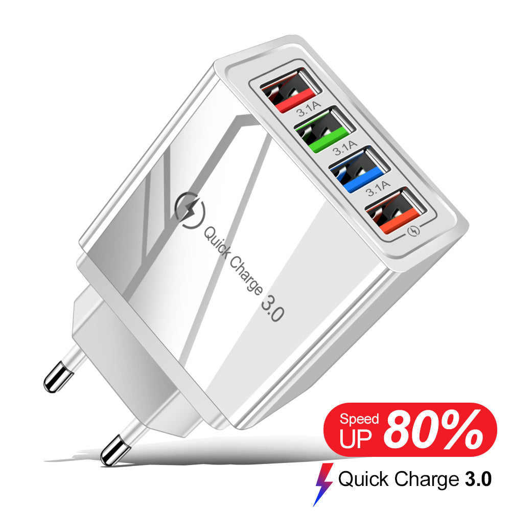 USB Charger Quick Charge 3.0 4 Phone Adapter For Tablet Portable Wall Mobile Charger Fast Charger null