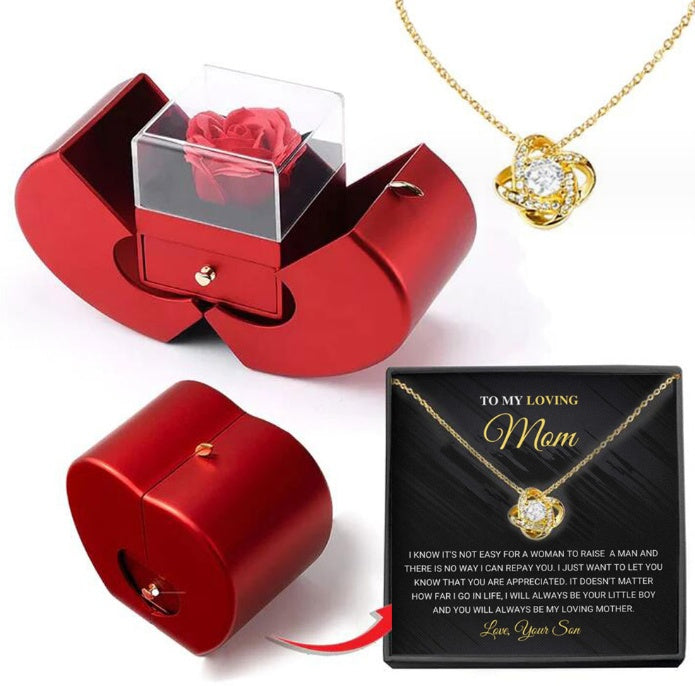 Fashion Jewelry Box Red Apple Christmas Gift Necklace Eternal Rose For Girl Mother's Day Valentine's Day Gifts With Artificial Flower Rose Flower Jewelry Box null