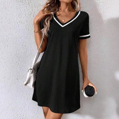 Women's Dress Black V-neck Casual Short Sleeve Dress null