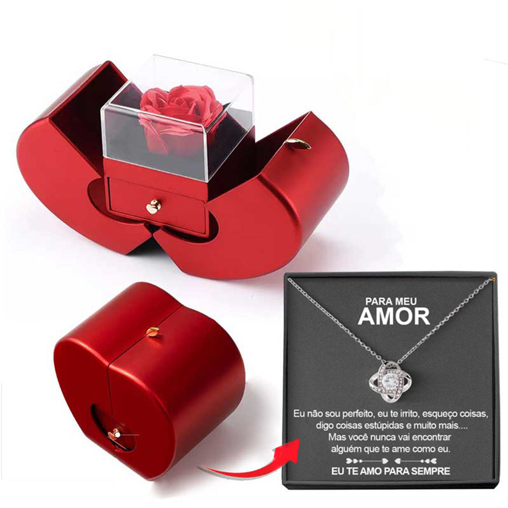 Fashion Jewelry Box Red Apple Christmas Gift Necklace Eternal Rose For Girl Mother's Day Valentine's Day Gifts With Artificial Flower Rose Flower Jewelry Box null