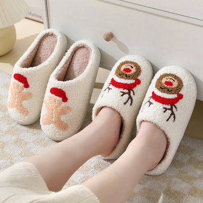 Christmas Home Slippers Cute Cartoon Santa Claus Cotton Slippers For Women And Men Couples Winter Warm Furry Shoes null
