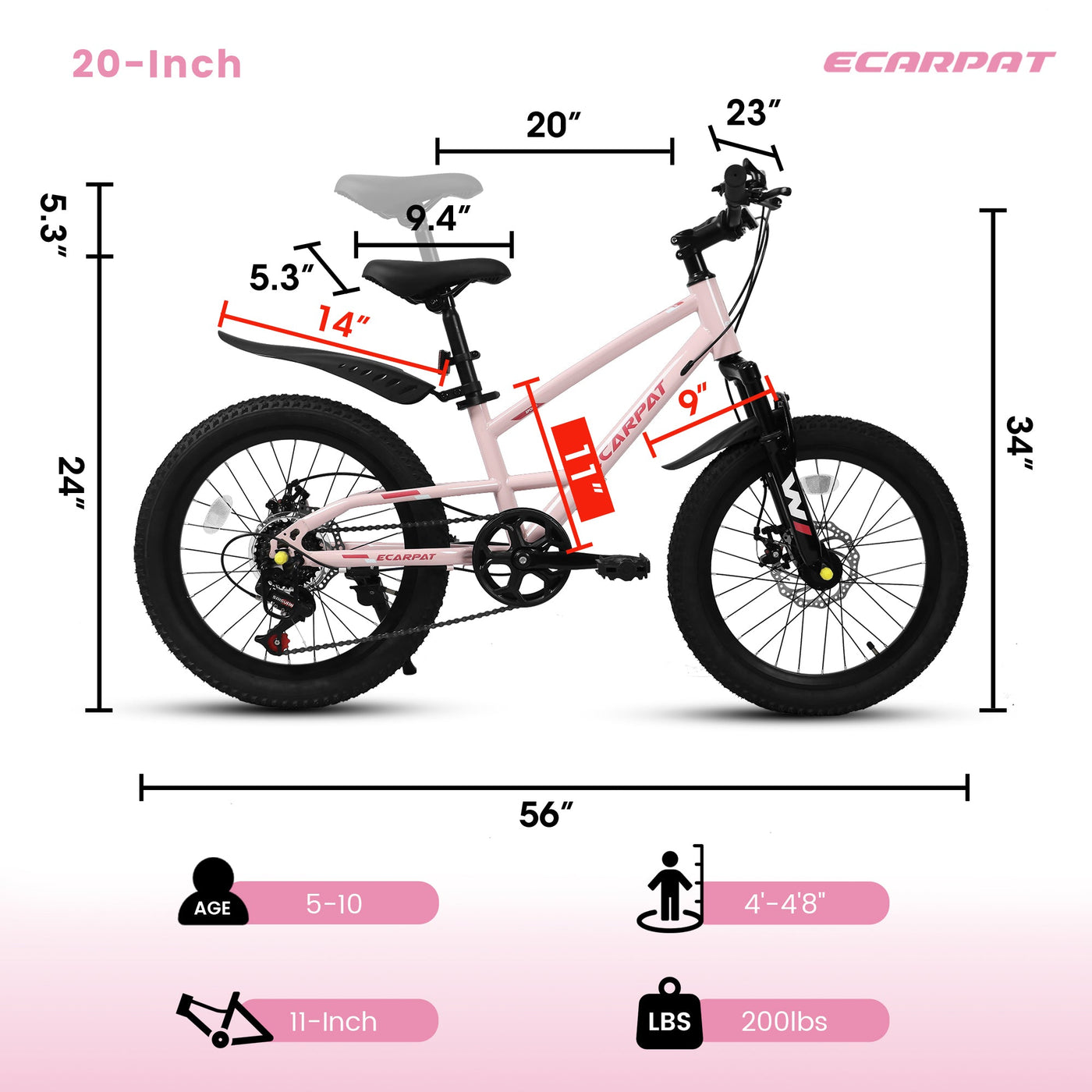 20 Inch Mountain Kids Bike For Boys & Girls, Ages 6-12, 7-Speed With Front Suspension null