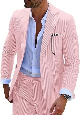 New Men's Seersucker Suit Two-piece Suit null