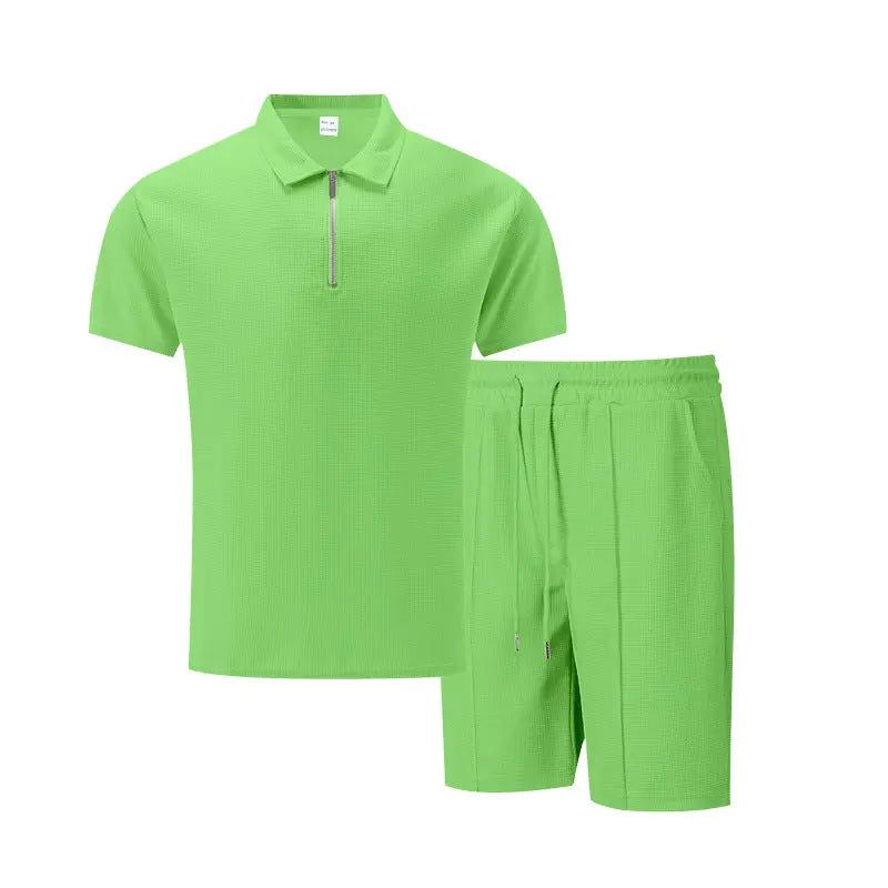 Solid Color Polo Collar T-shirt Shorts Casual Suit null