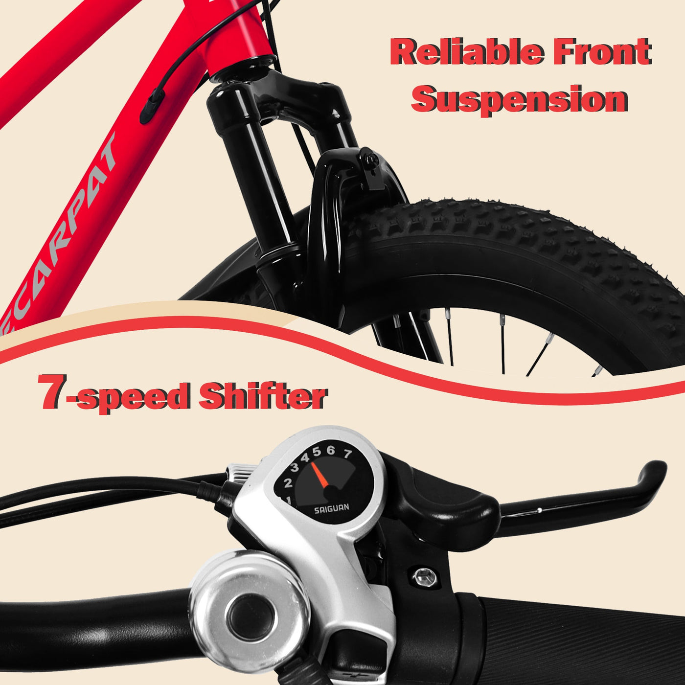 A20184 20 Inch Mountain Kids Bike For Boys & Girls, Ages 6-12, 7-Speed With Front Suspension null