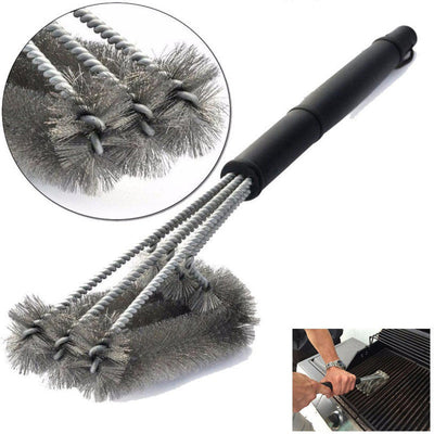 18-inch Three-head Barbecue Grill Cleaning Brush Steel Wire Oven Outdoor BBQ Tools null