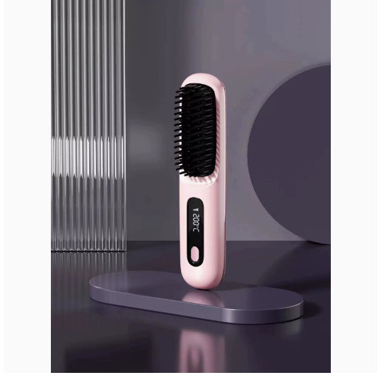 2 In 1 Straight Hair Comb Wireless Hair Straightener Brush Hair Fast Heating Portable Hot Curler USB Charging null