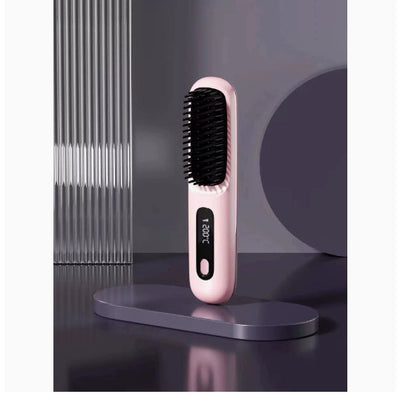 2 In 1 Straight Hair Comb Wireless Hair Straightener Brush Hair Fast Heating Portable Hot Curler USB Charging null