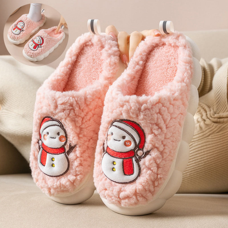 Cute Snowman Slippers Winter Indoor Household Warm Plush Thick-Soled Anti-slip Couple Home Slipper Soft Floor Bedroom House Shoes null