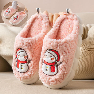 Cute Snowman Slippers Winter Indoor Household Warm Plush Thick-Soled Anti-slip Couple Home Slipper Soft Floor Bedroom House Shoes null