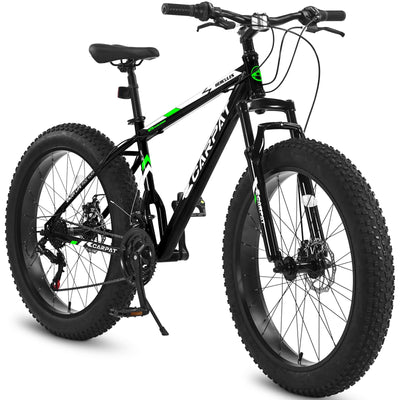 S26109 26 Inch Fat Tire Bike Adult-Youth Full Shimano 21 Speed Mountain Bike, Dual Disc Brake, High-Carbon Steel Frame, Front Suspension, Mountain Trail Bike, Urban Commuter City Bicycle null