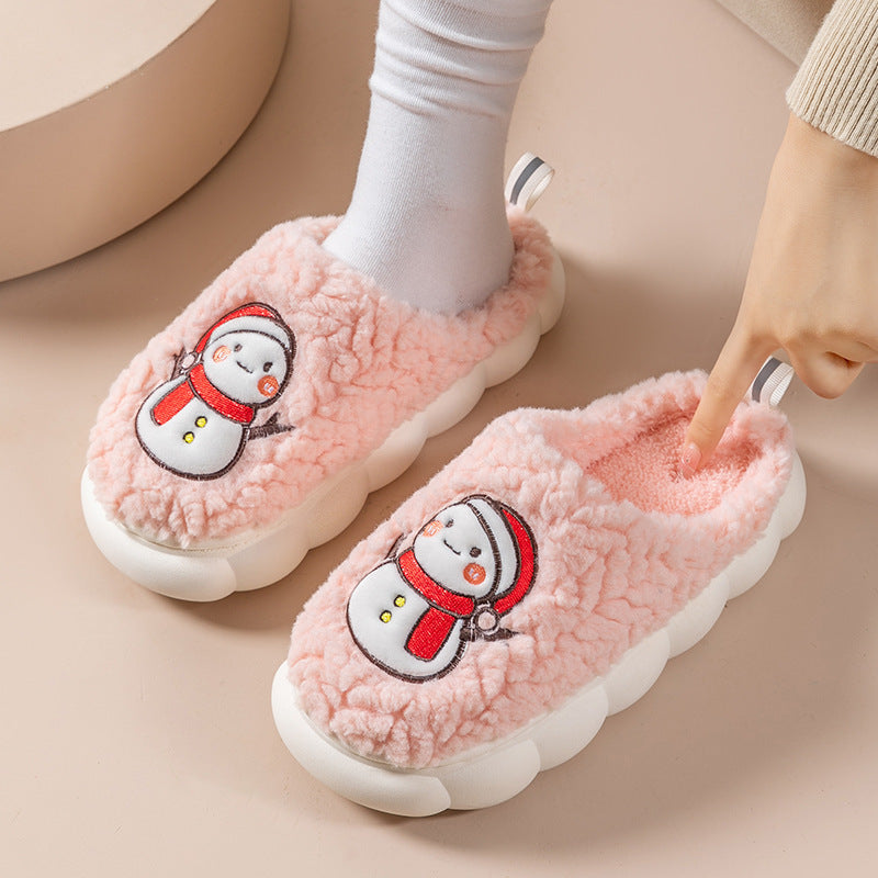 Cute Snowman Slippers Winter Indoor Household Warm Plush Thick-Soled Anti-slip Couple Home Slipper Soft Floor Bedroom House Shoes null