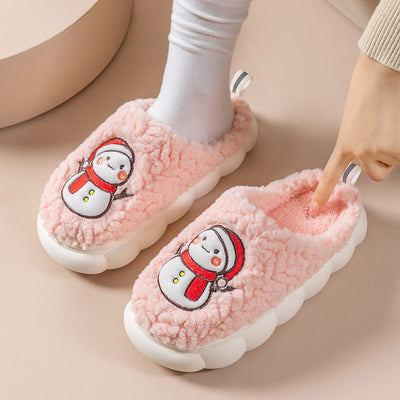 Cute Snowman Slippers Winter Indoor Household Warm Plush Thick-Soled Anti-slip Couple Home Slipper Soft Floor Bedroom House Shoes null