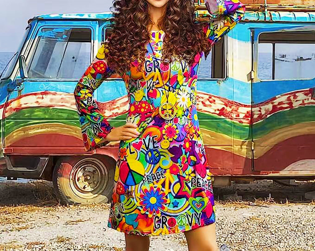 Vintage Hippie Clothing Print Women Dress Shoppers Synchrony